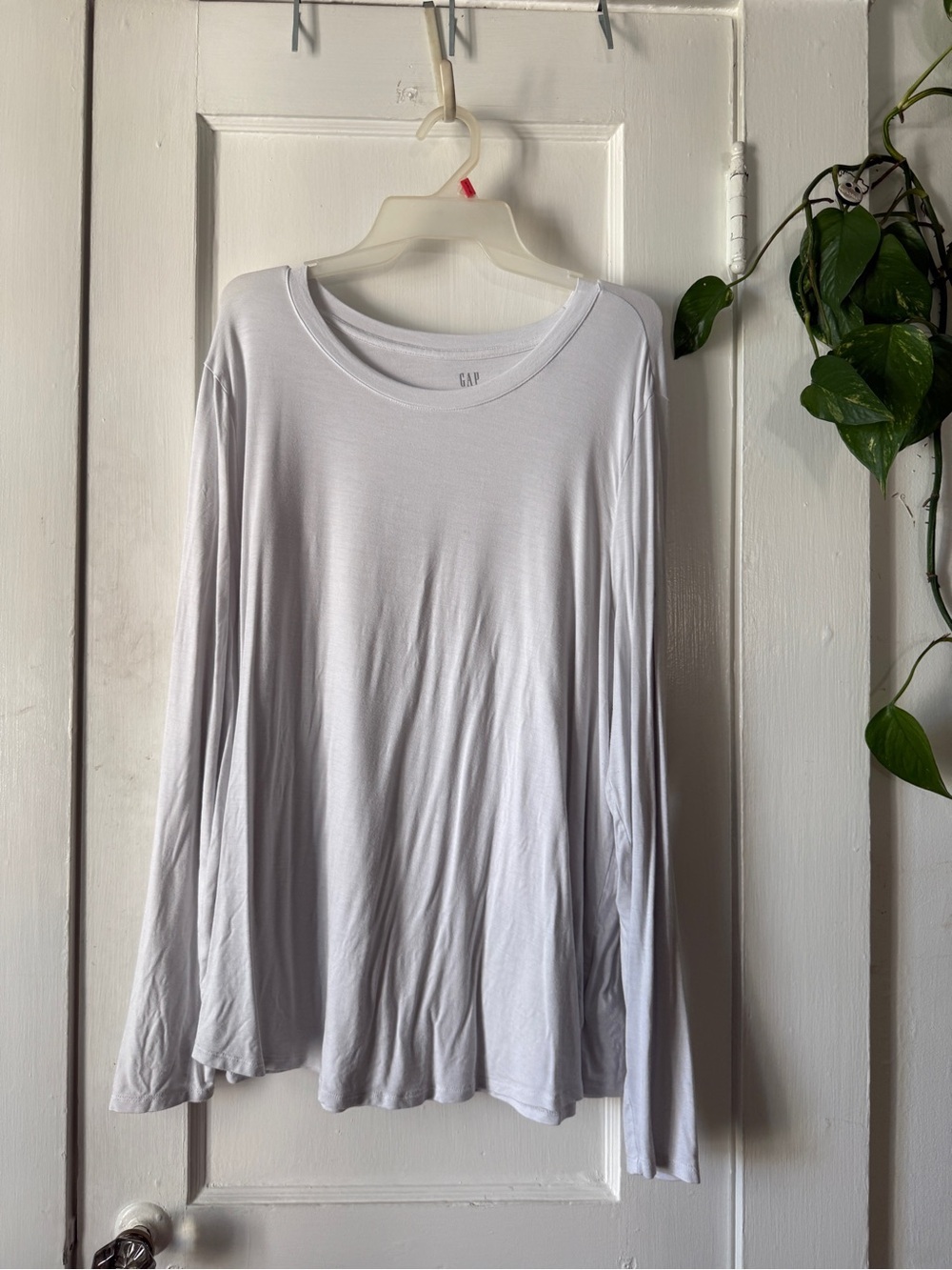 GAP Women's Light White Long-Sleeve Crewneck Tee LUXE 2X